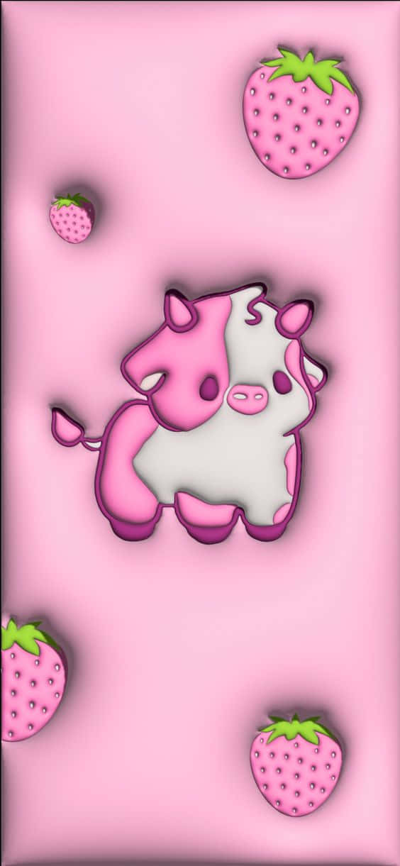 Pink Strawberry Cow Illustration Wallpaper