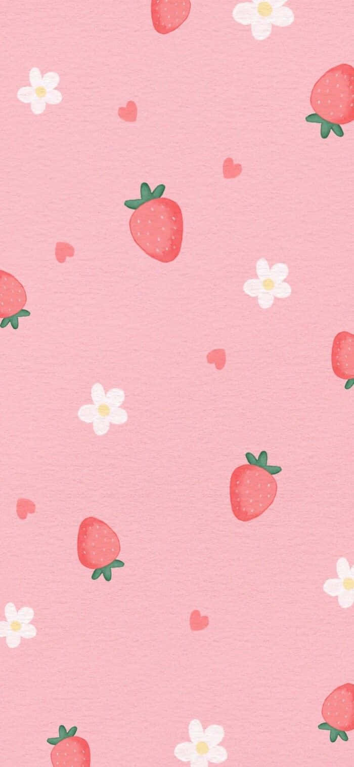 Pink_ Strawberry_ Floral_ Pattern Wallpaper
