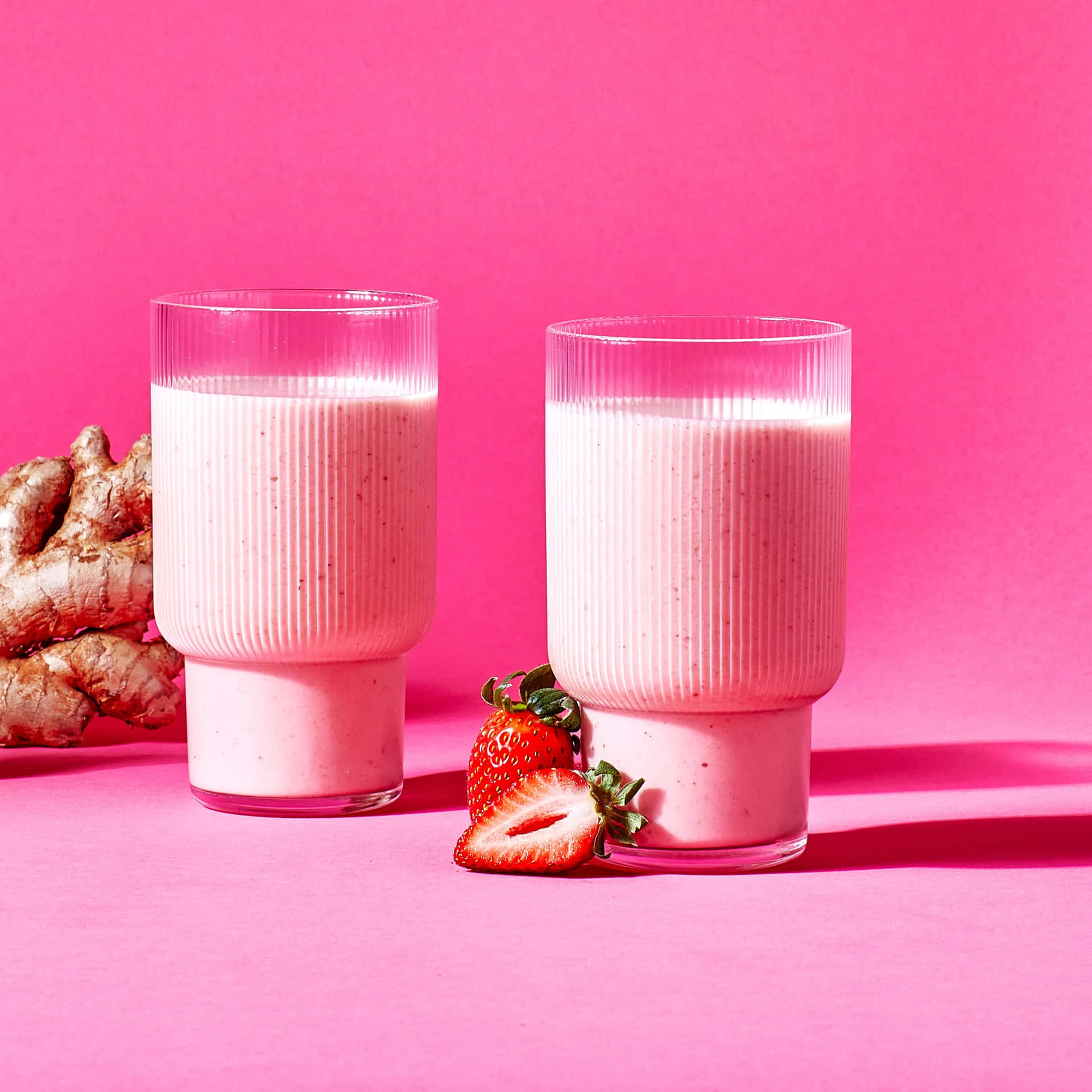 Pink Strawberry Smoothie Glasses Wallpaper