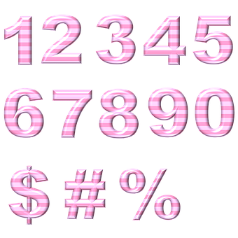 Pink Striped Digital Numbers Symbols PNG