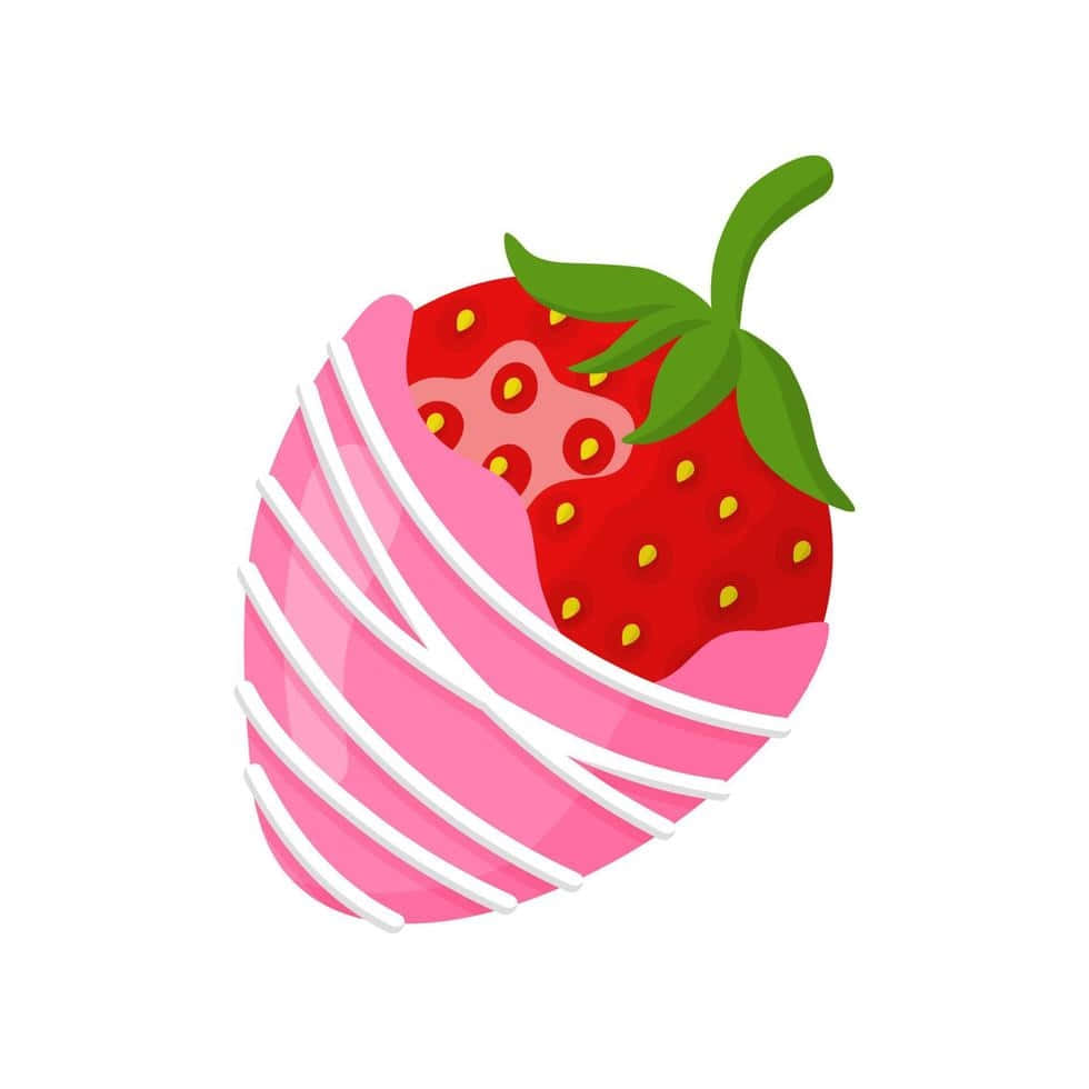 Pink Striped Strawberry Illustration Wallpaper