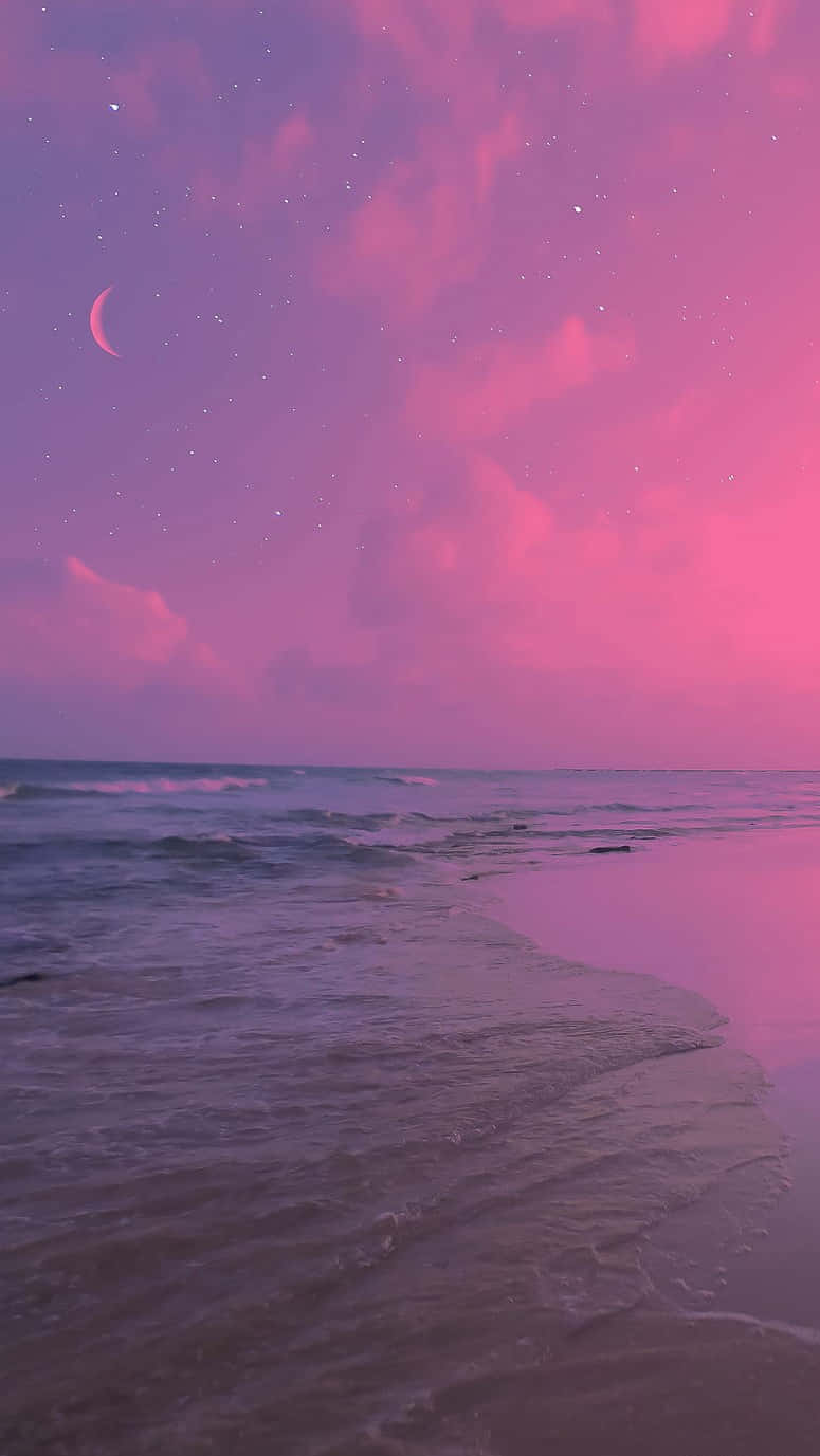 Pink Summer Beach Nightscape Wallpaper