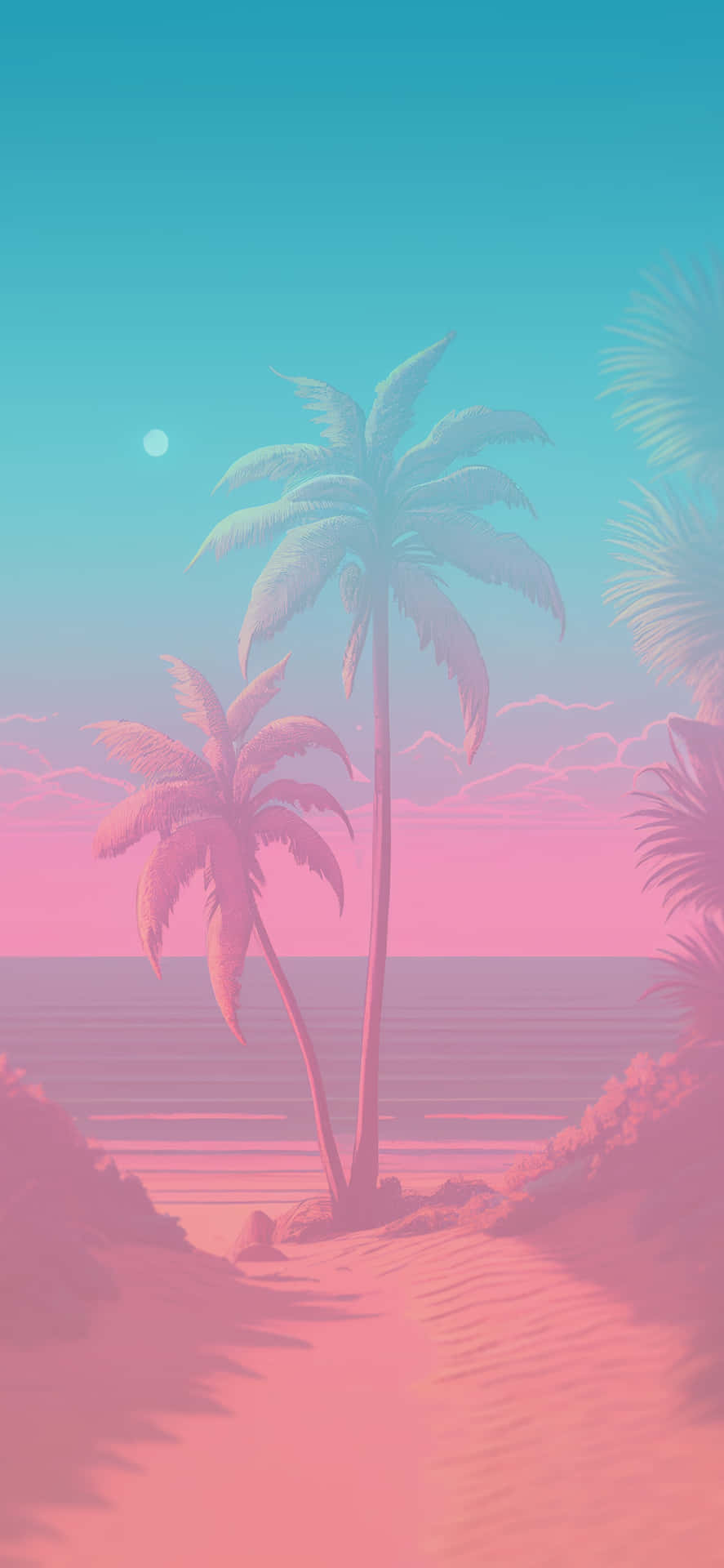 Pink Summer Beach Palms Wallpaper
