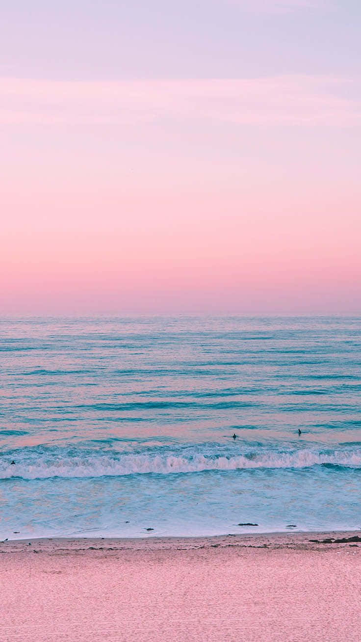 Pink Summer Beach Sunset Surfers Wallpaper