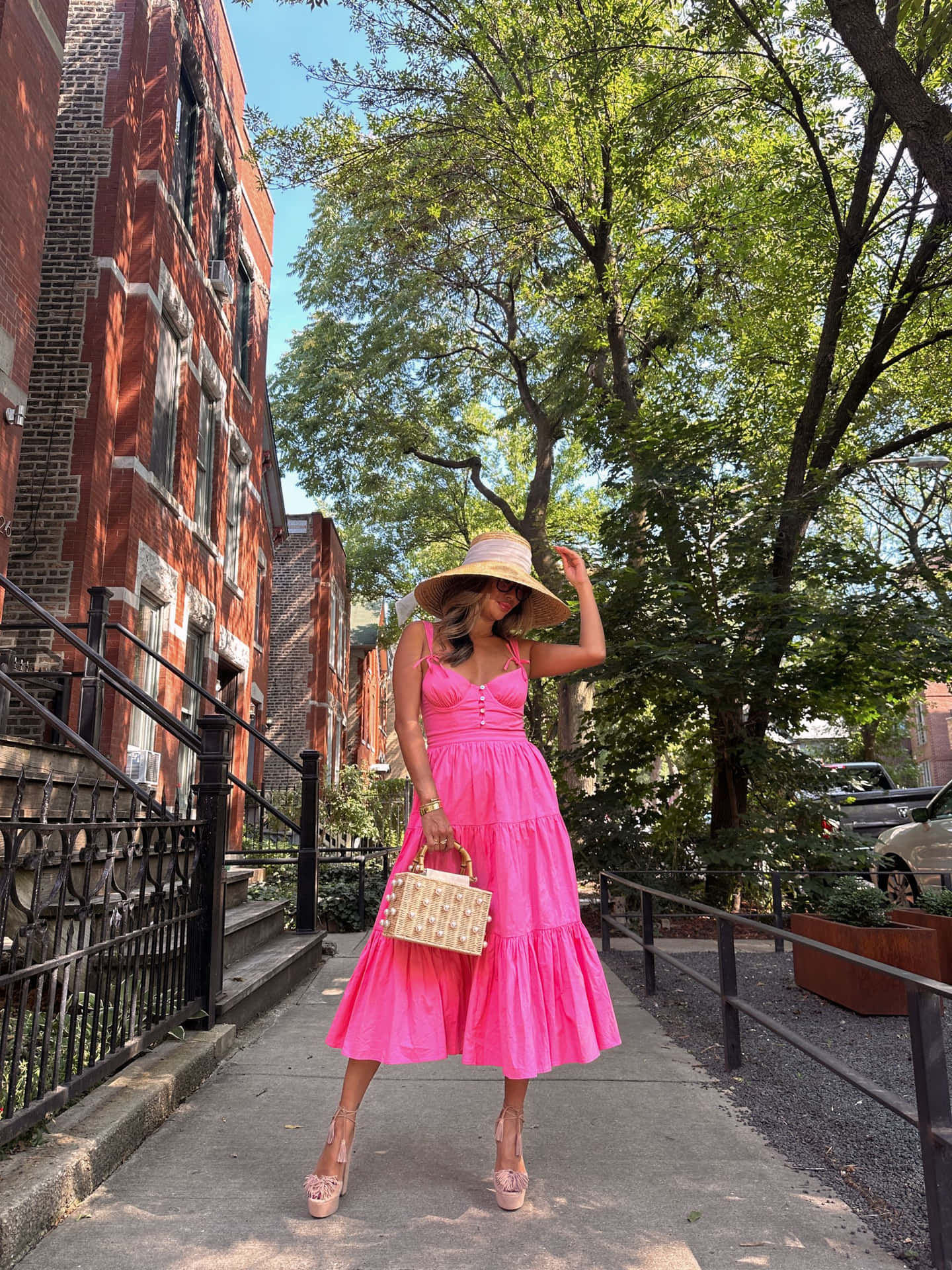 Pink Summer Dress Fashion Street Style Wallpaper