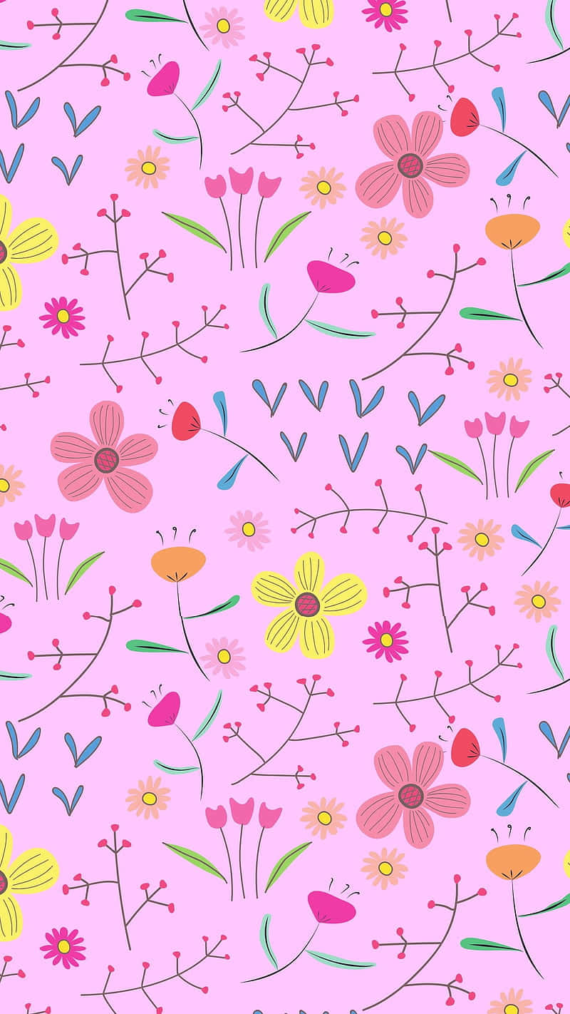 Pink Summer Floral Pattern Wallpaper