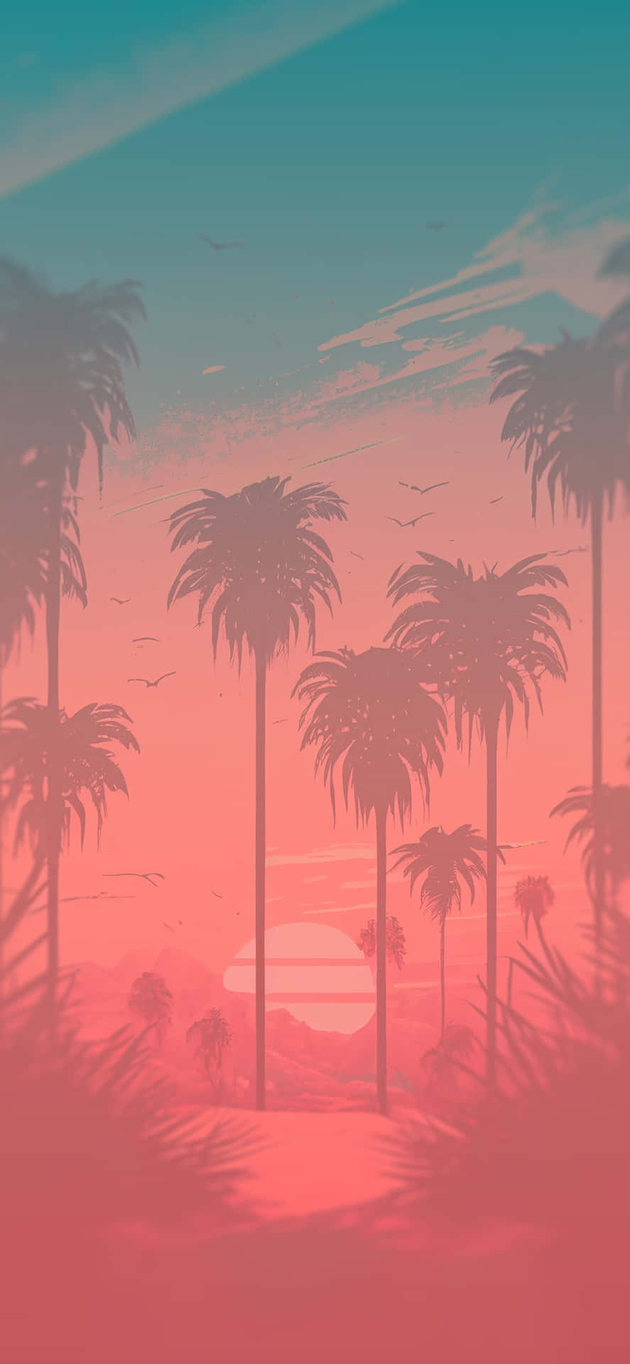 Pink Summer Palm Silhouette Sunset Wallpaper