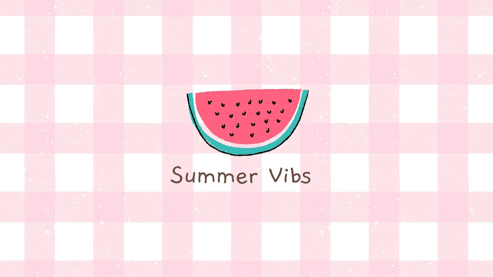 A Pink Checkered Background With A Watermelon Slice Wallpaper