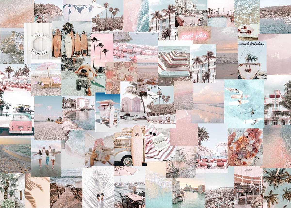 Pink Summer Vibes Aesthetic Collage Laptop Wallpaper