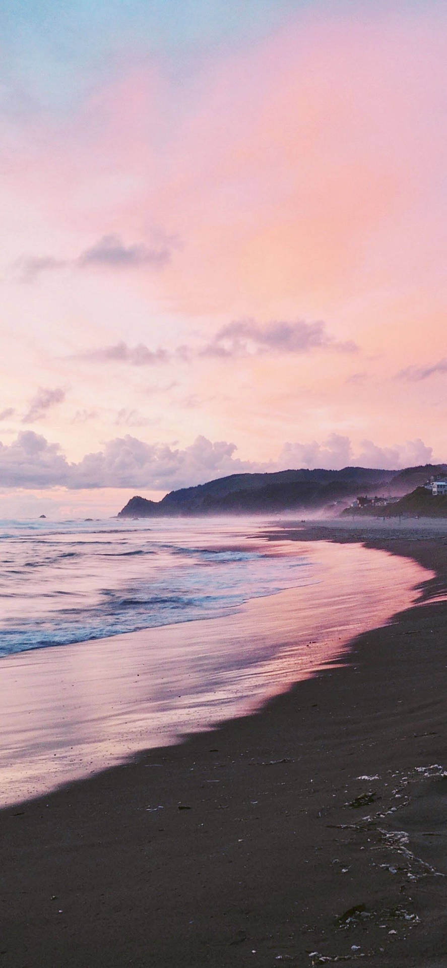 Pink Sunset Crashed Waves Wallpaper