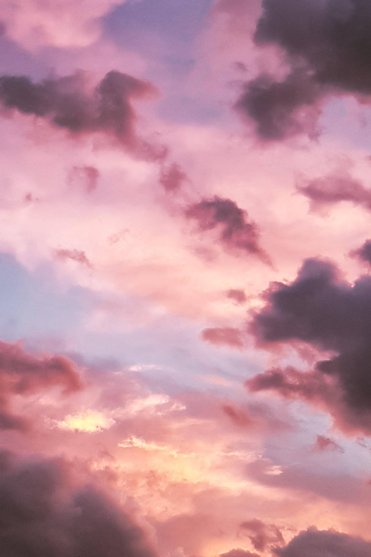 Pink Sunset Grey Clouds Wallpaper