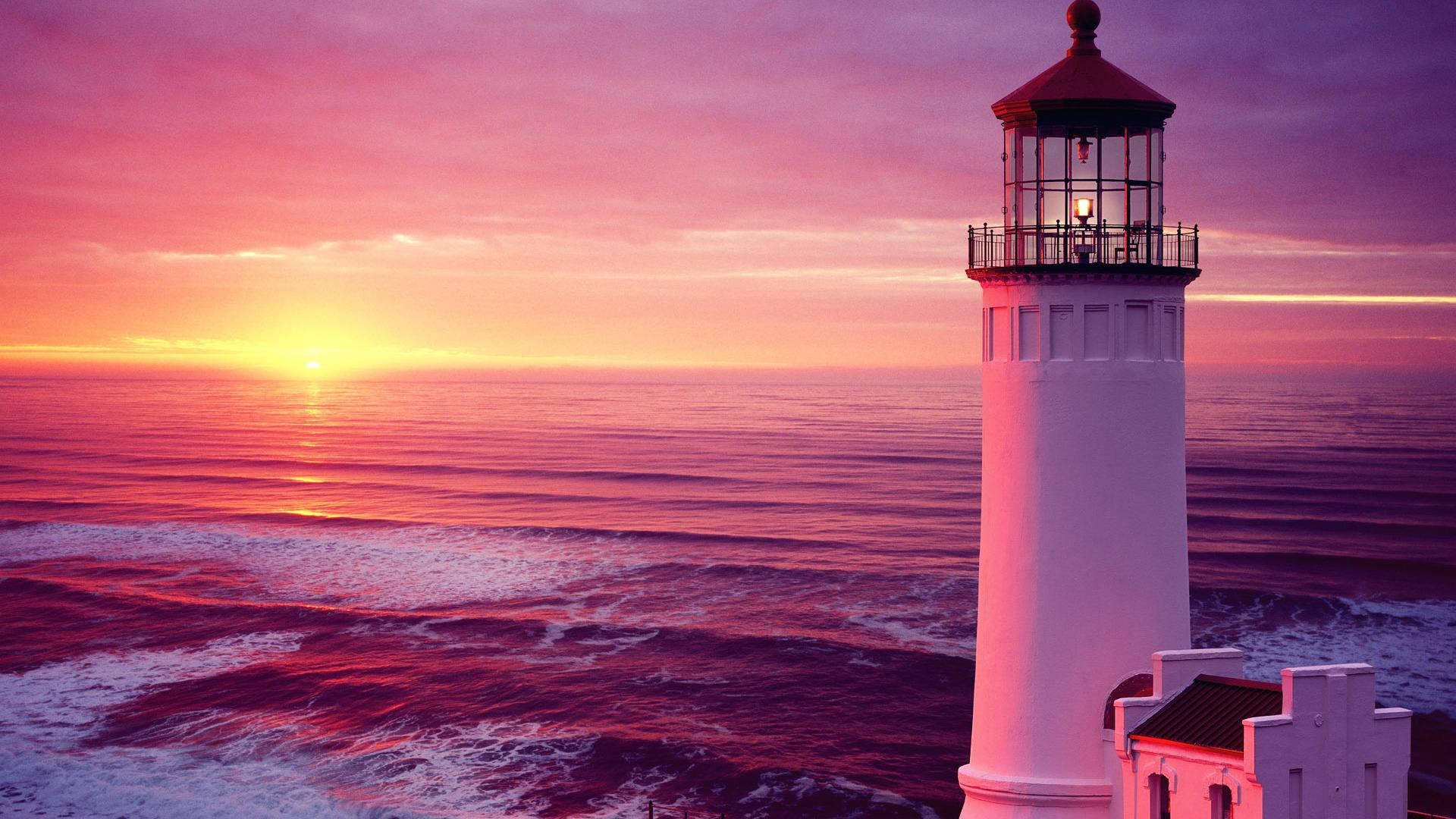 Pink Sunset Lighthouse Wallpaper