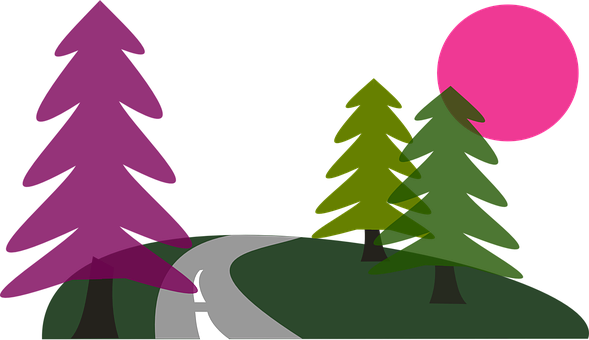 Pink Sunset Over Forest Path.jpg PNG