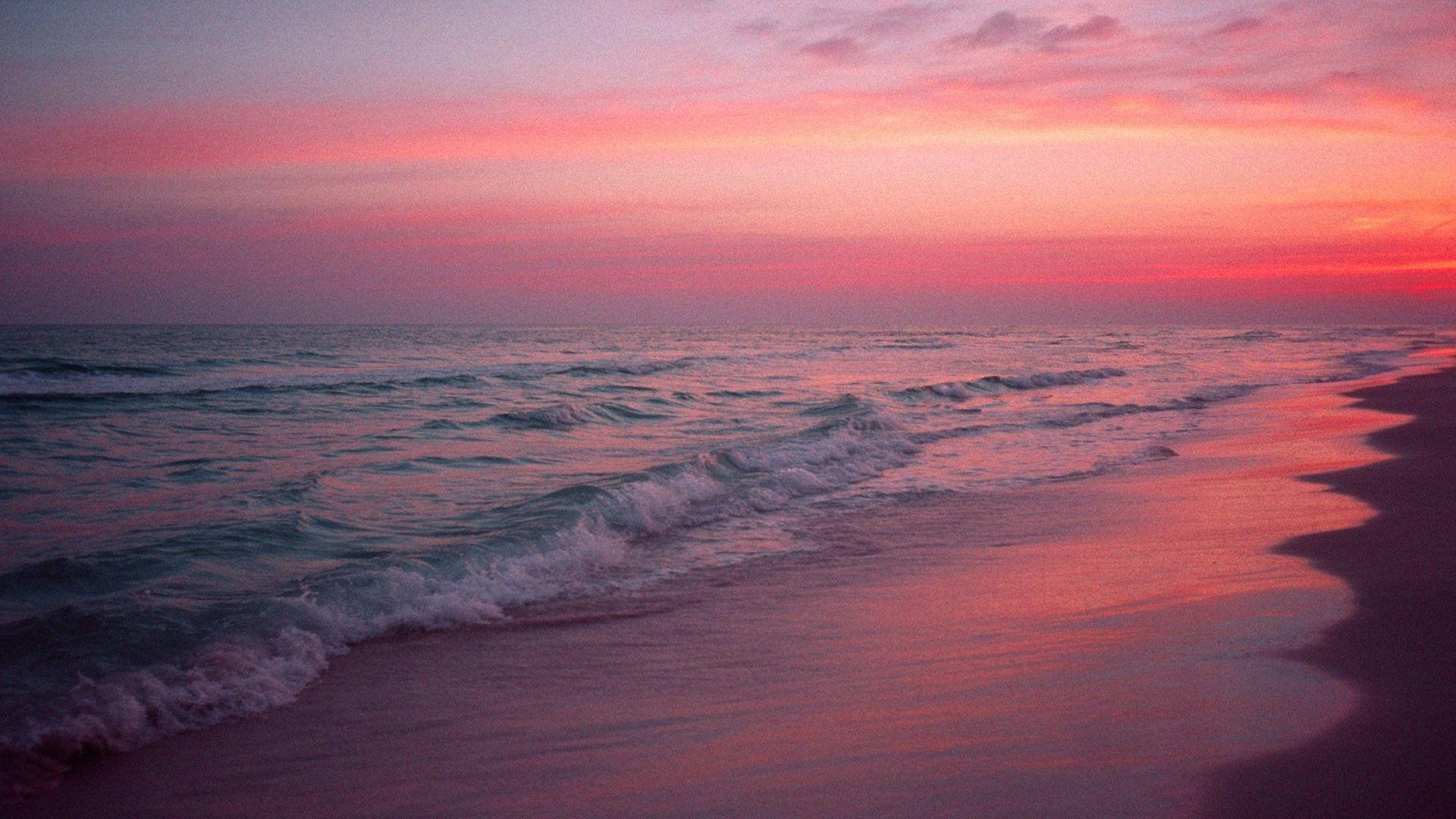 Pink Sunset Rolling Waves Wallpaper