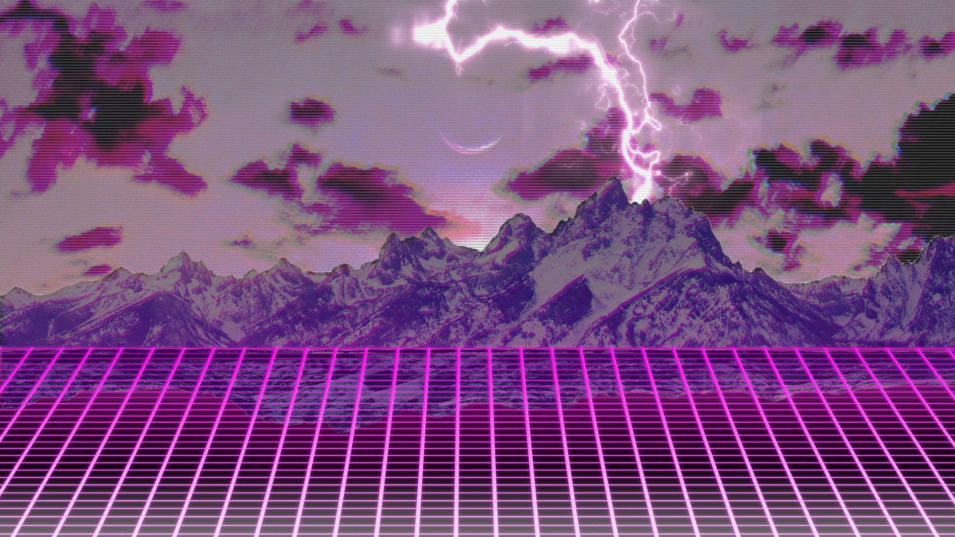 Pink Synthwave Mountain Lightning