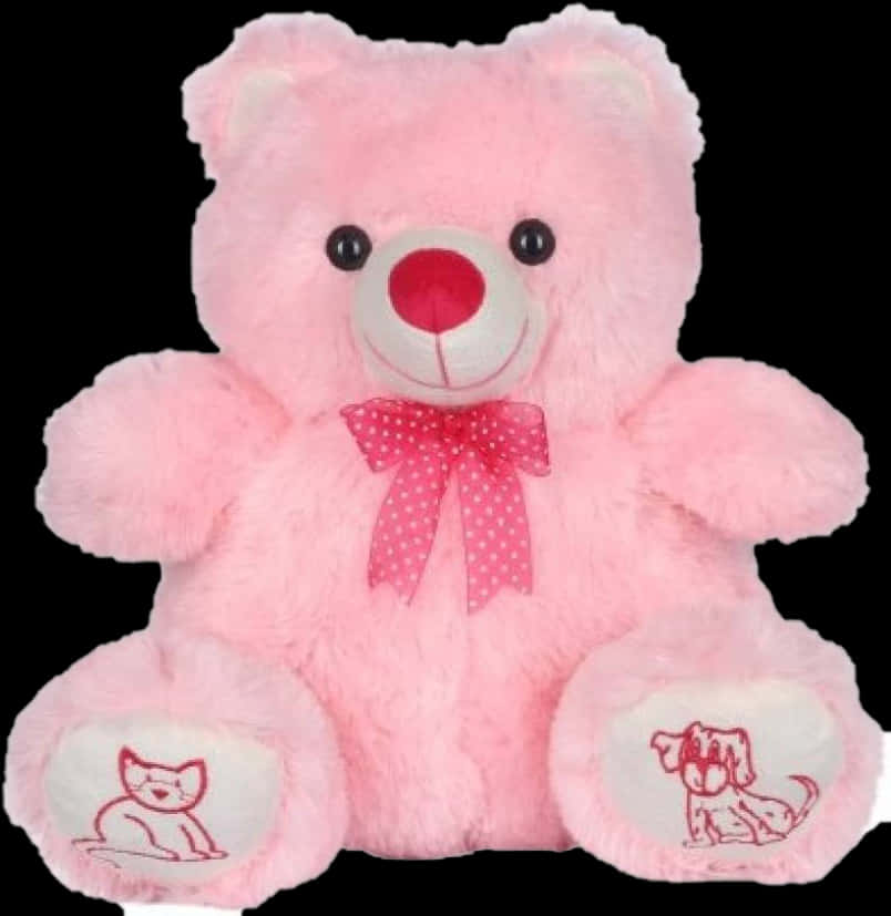 Pink Teddy Bearwith Bowand Embroidery PNG
