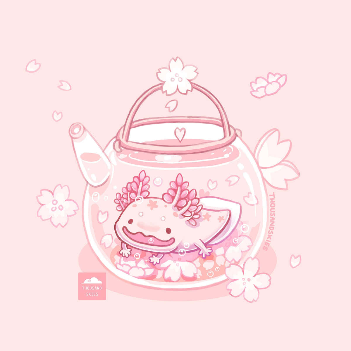 Pink Themed Cute Axolotl In A Kettle Wallpaper