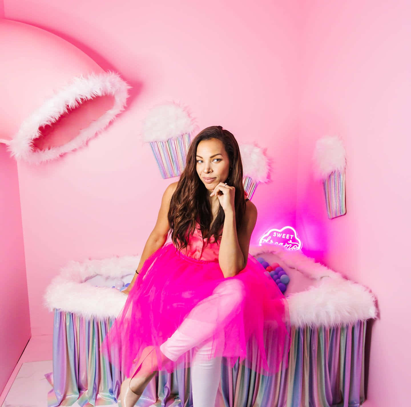 Pink Themed Portraitwith Model Brianna Goldie Wallpaper