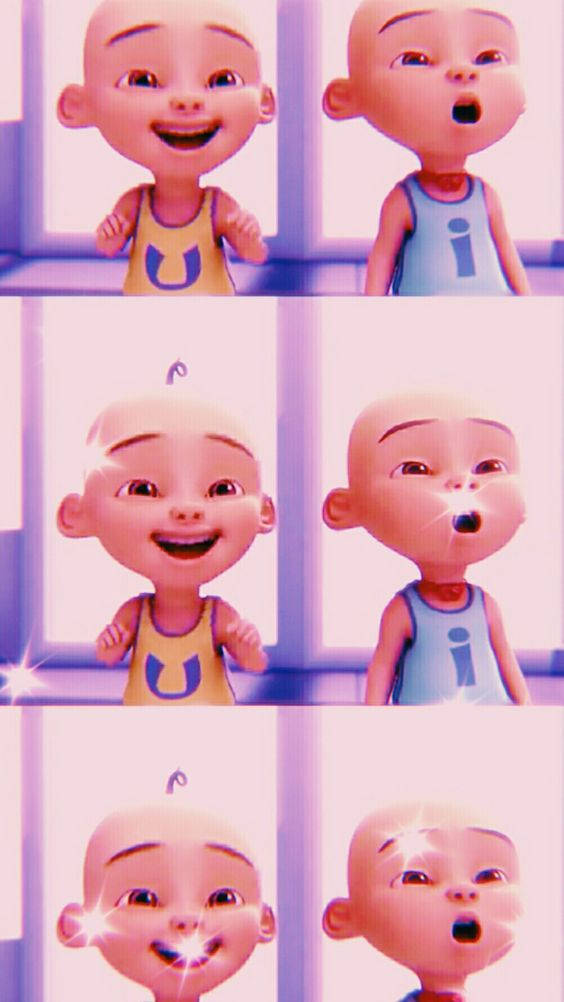 Pink-tinted Upin Ipin Aesthetic Collage Background