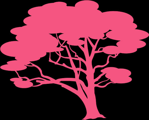 Pink Tree Silhouetteon Black PNG