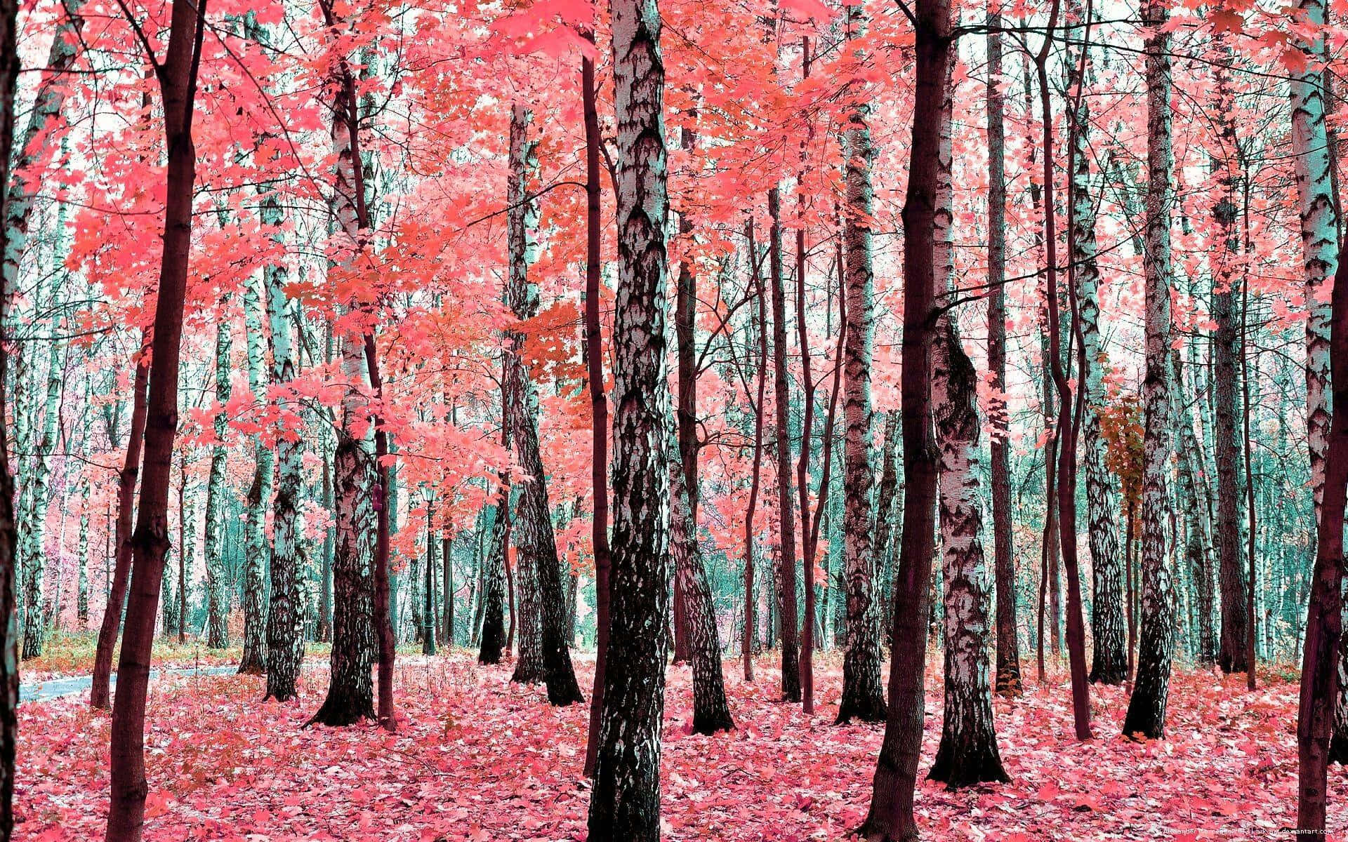 Forest With Red And Pink Trees Wallpaper