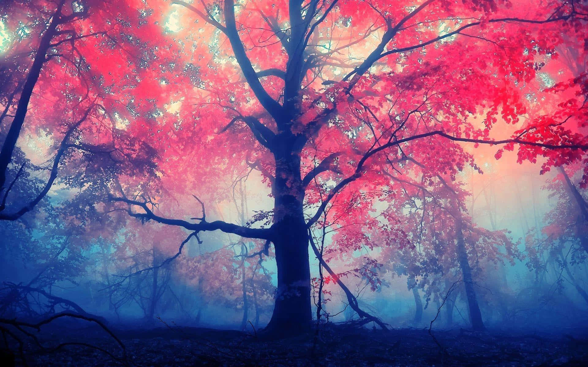 Foggy Forest With Pink Trees Wallpaper