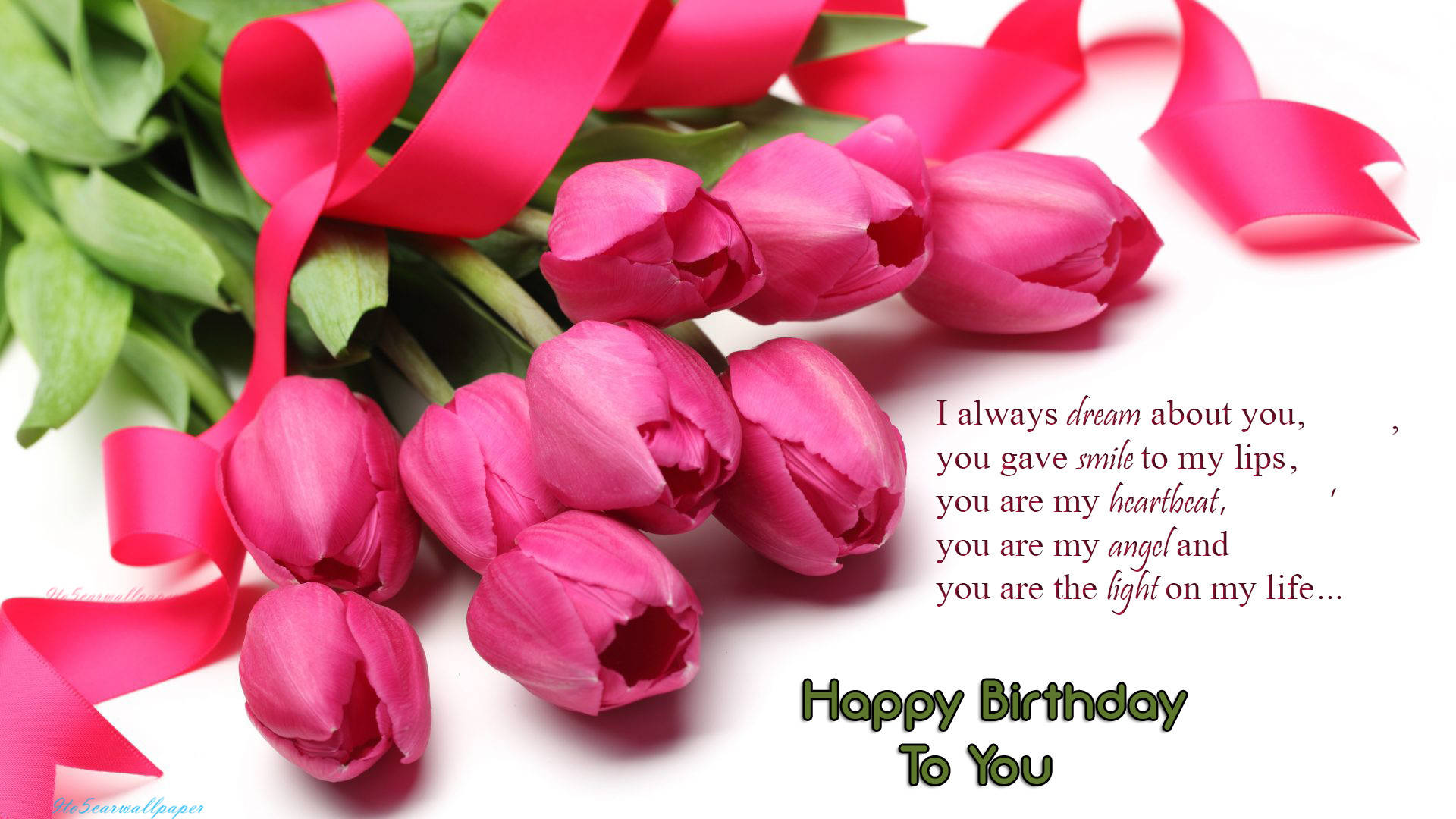 Download Pink Tulips Happy Birthday Flower Wallpaper 