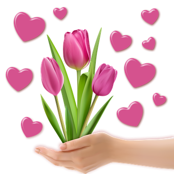 Pink Tulips Love Hearts Graphic PNG