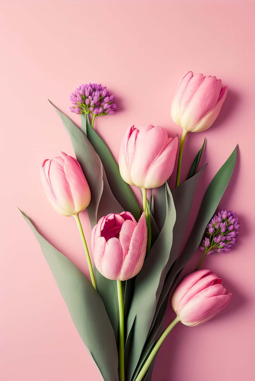 Pink Tulipsand Alliumson Pastel Background Wallpaper