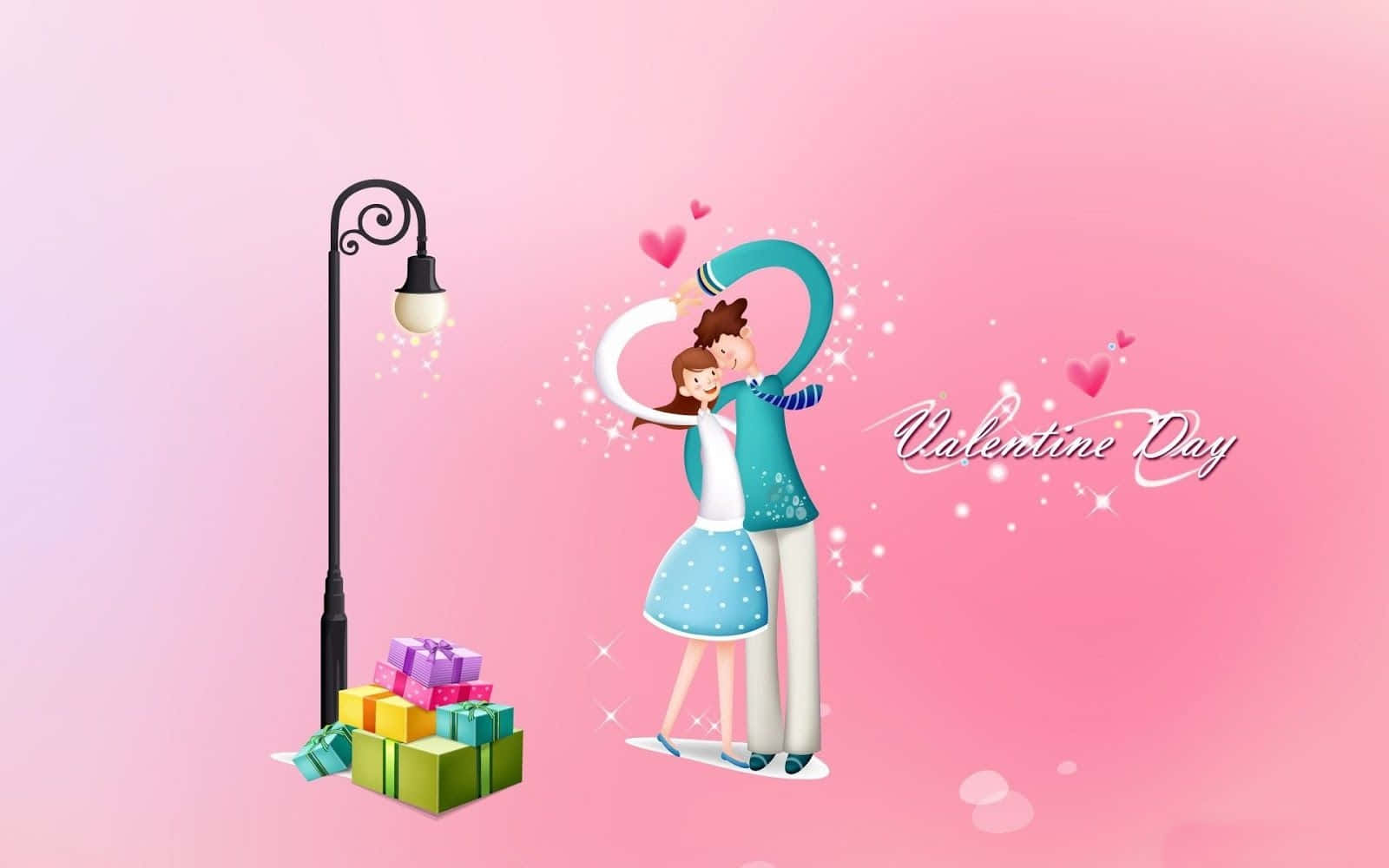 Pink Valentine Day Lovers Graphic Design Wallpaper