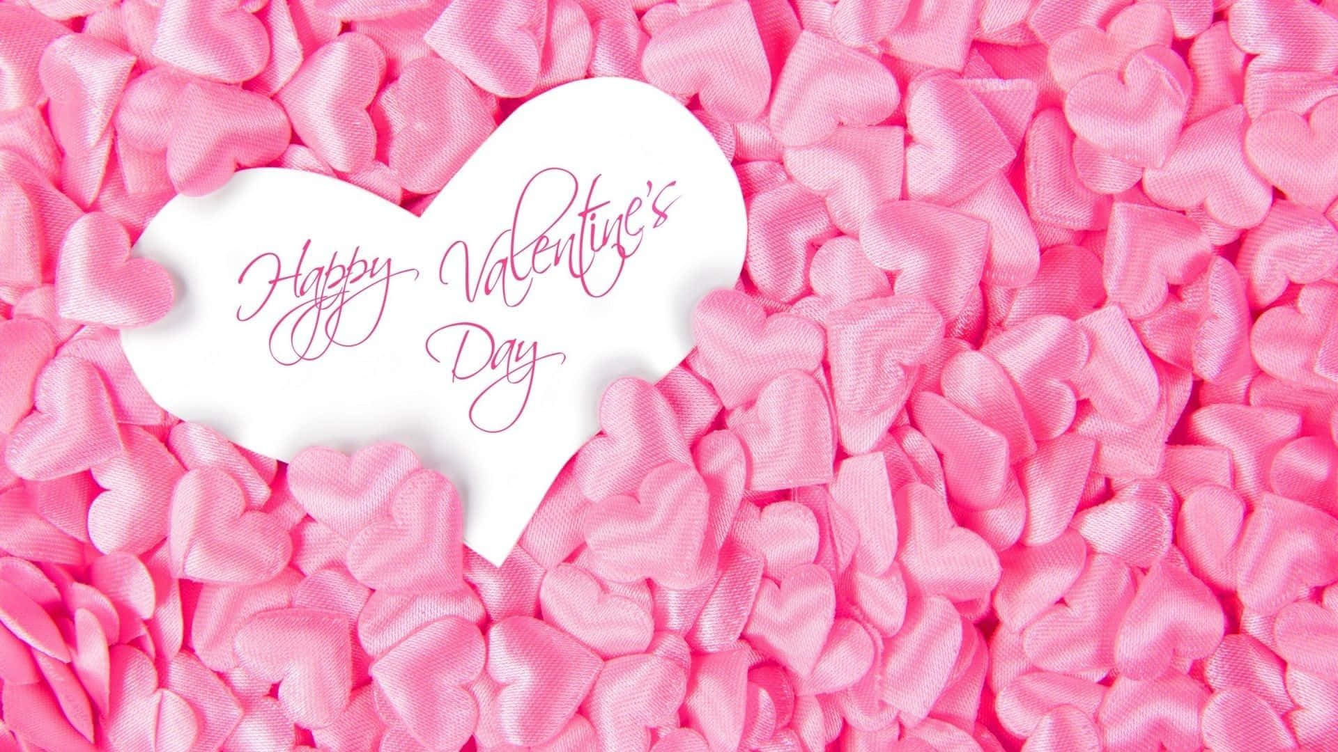 Pink Valentine Day White Heart Card Wallpaper