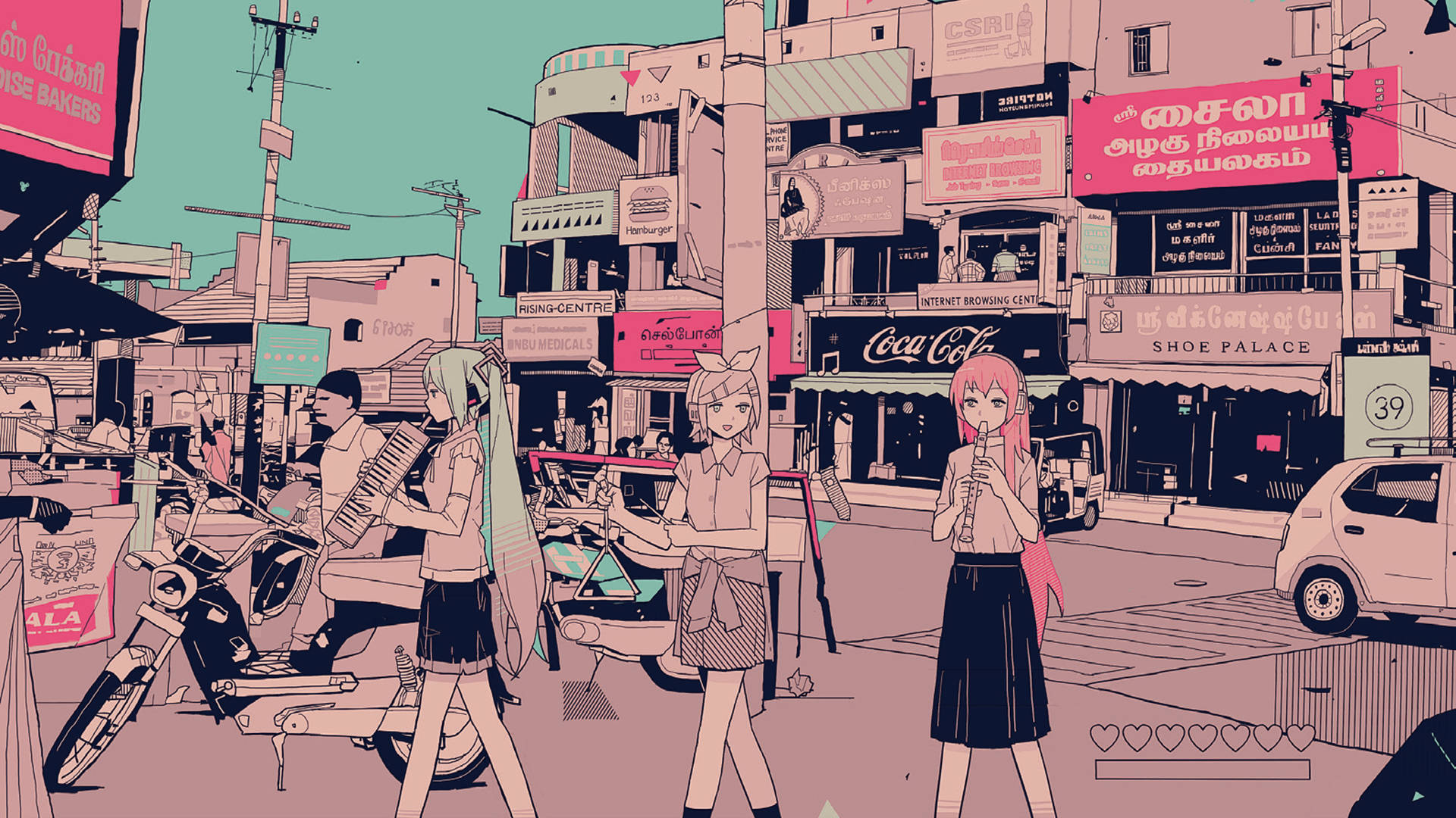 Pink Vintage Aesthetic Anime City Wallpaper