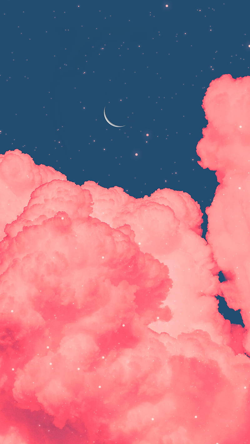 Pink Vintage Aesthetic Clouds Moon Wallpaper