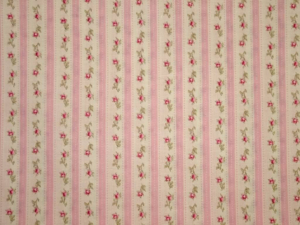 A Pink And Green Stripe Fabric With Roses Wallpaper