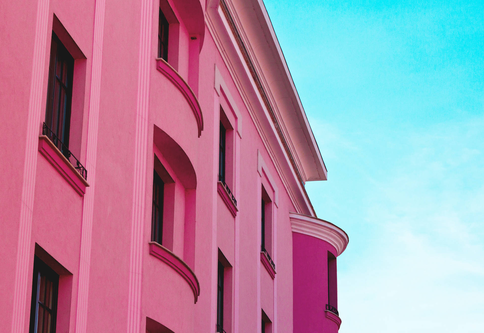 Pink Wall Apartment Building Facade Wallpaper