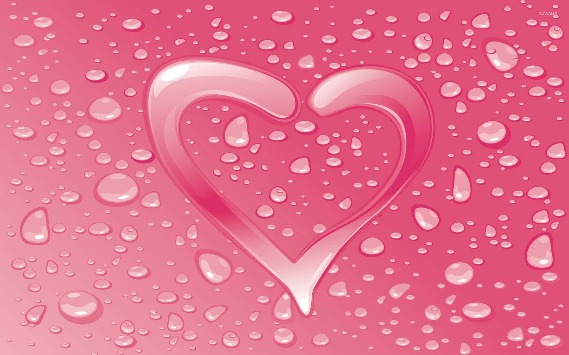 Pink Water Droplets Heart Background Wallpaper