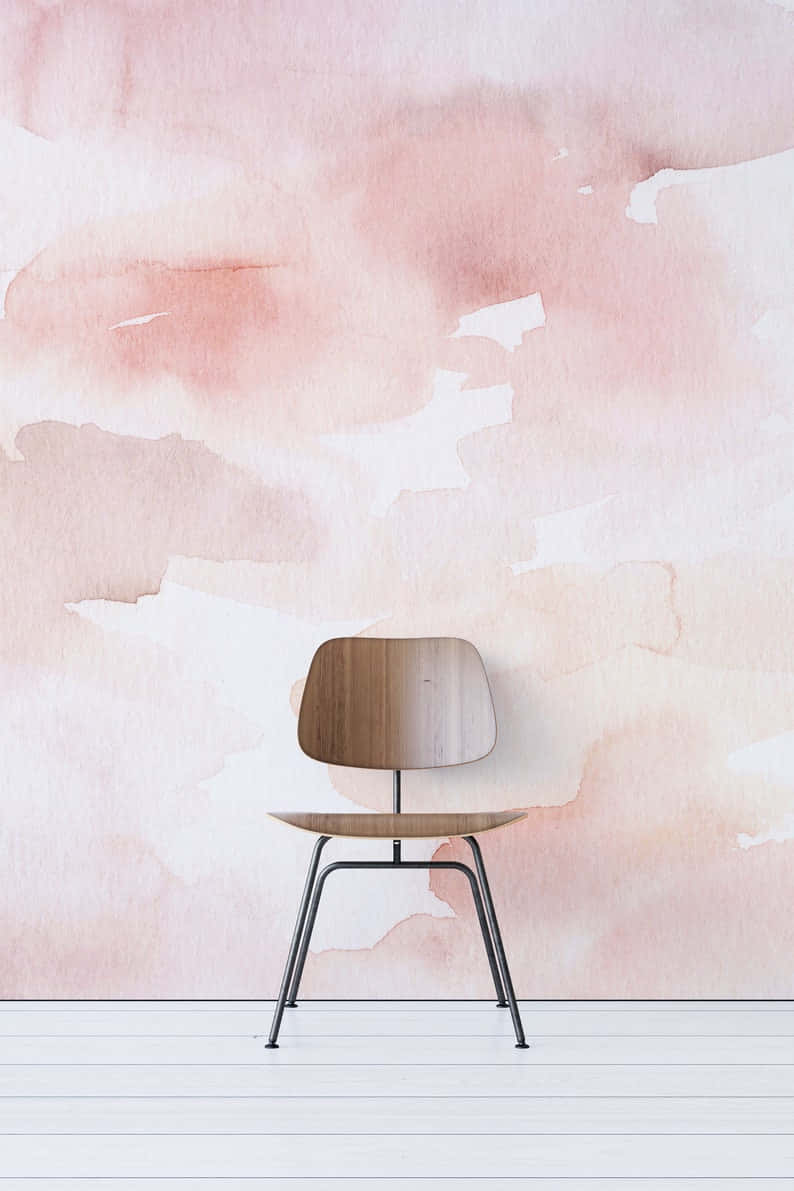 A Chair And A Pink Watercolor Wall Wallpaper