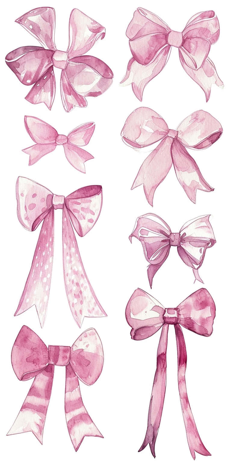 Pink Watercolor Bows Collection Wallpaper