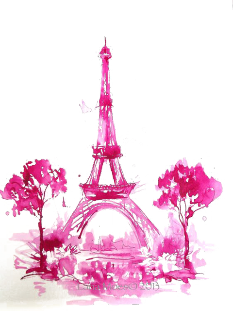 Pink Watercolor Eiffel Tower PNG