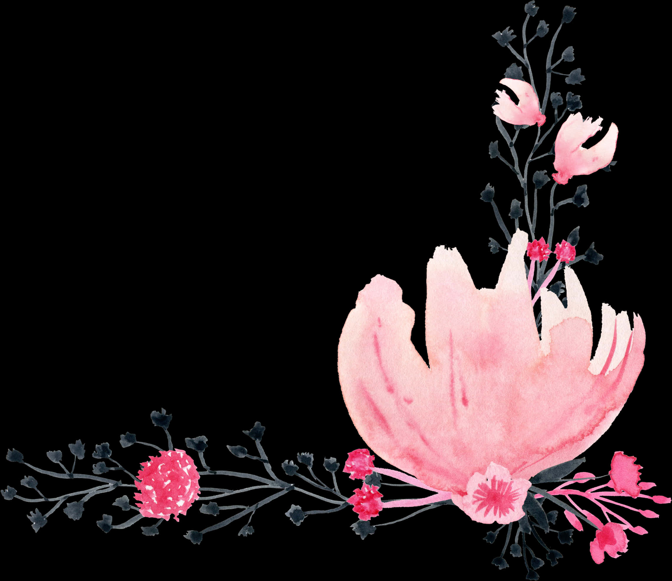 Pink Watercolor Floral Arrangement PNG