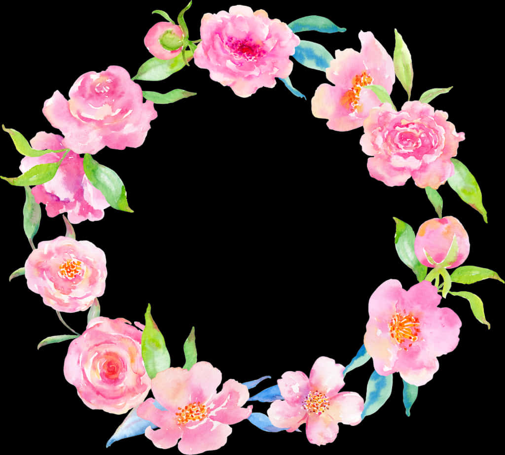 Pink Watercolor Floral Wreath PNG