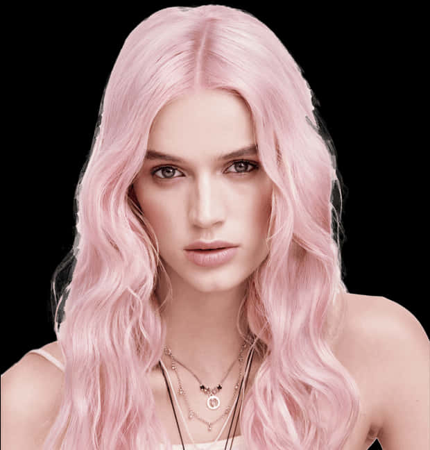 Pink Wavy Hairstyle Portrait PNG