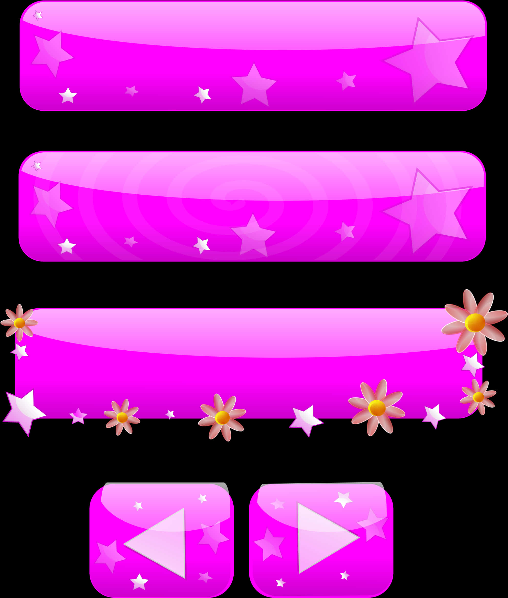 Pink Web Buttons Stars Flowers PNG