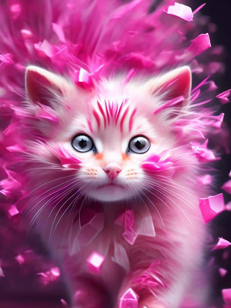 Pink Whiskered Cat Fantasy Wallpaper