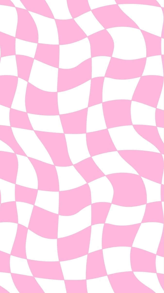 Pink White Wavy Checkered Pattern Wallpaper