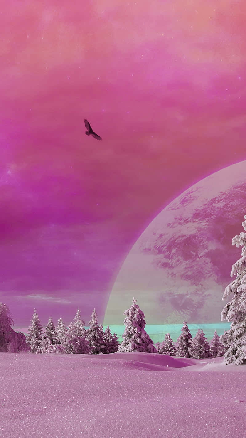 Pink Winter Fantasy Landscape Wallpaper