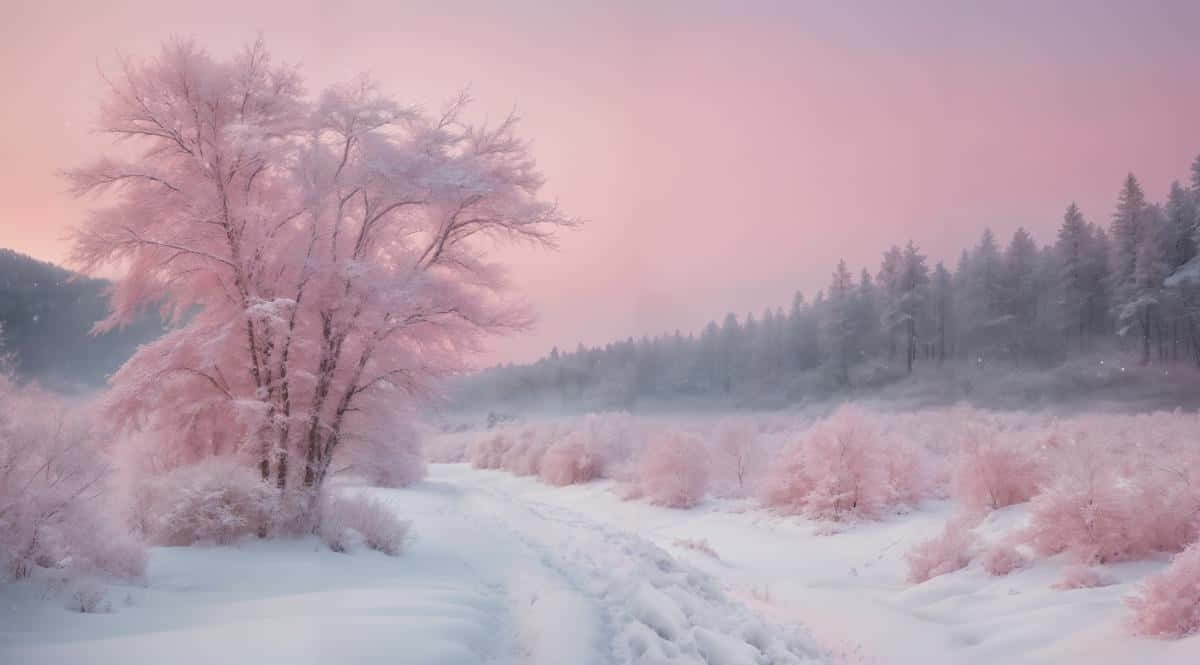 Rosa Vinterlandskap Bakgrunnsbildet