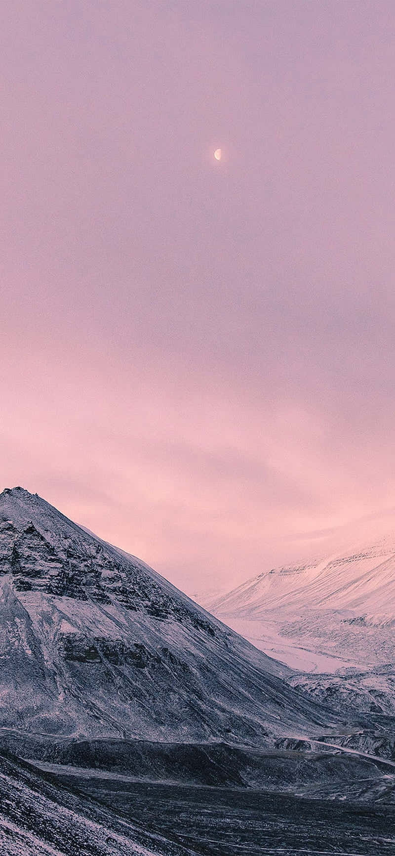 Pink Winter Mountain Moonrise Wallpaper