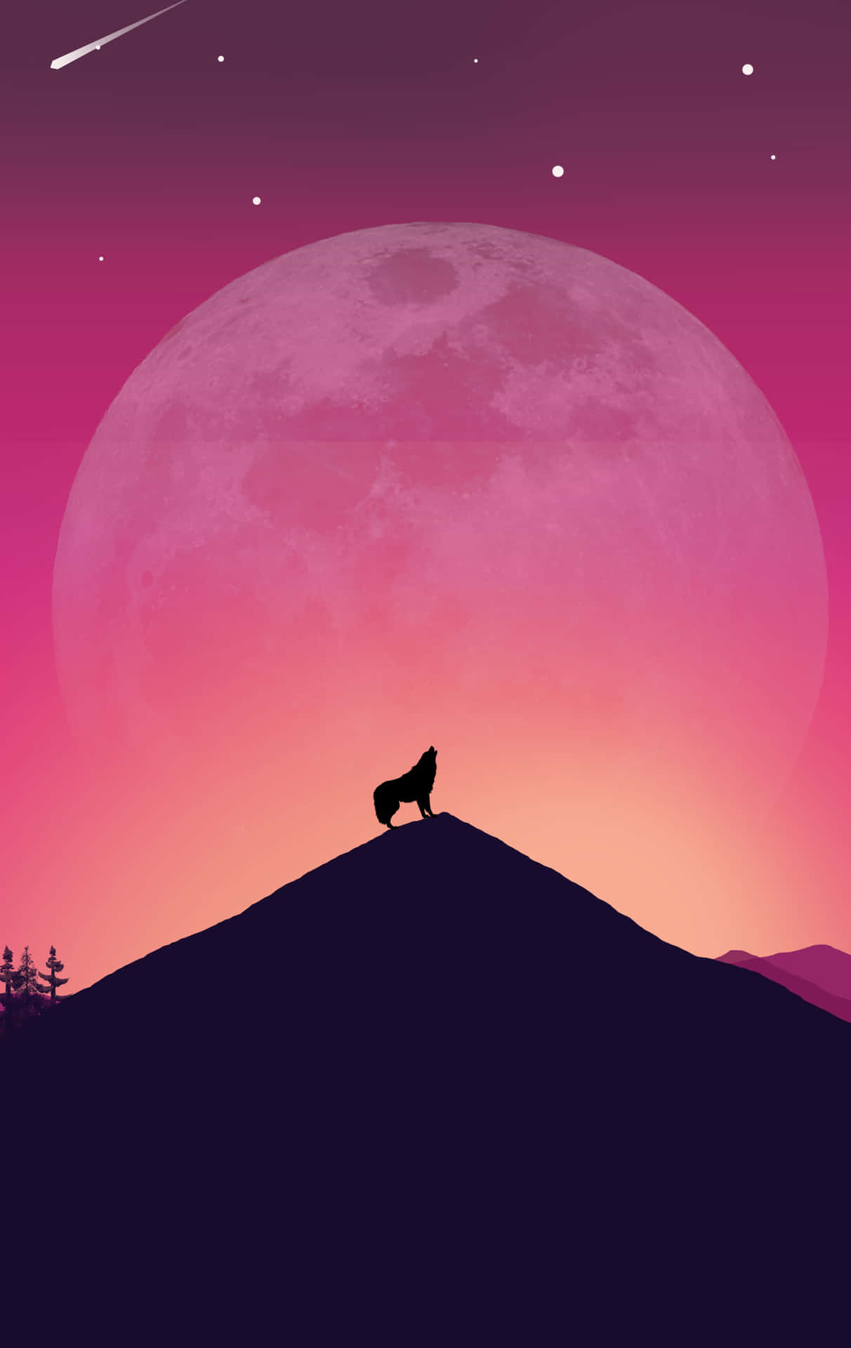 A majestic pink wolf stares into the distance with a quiet curiosity Wallpaper