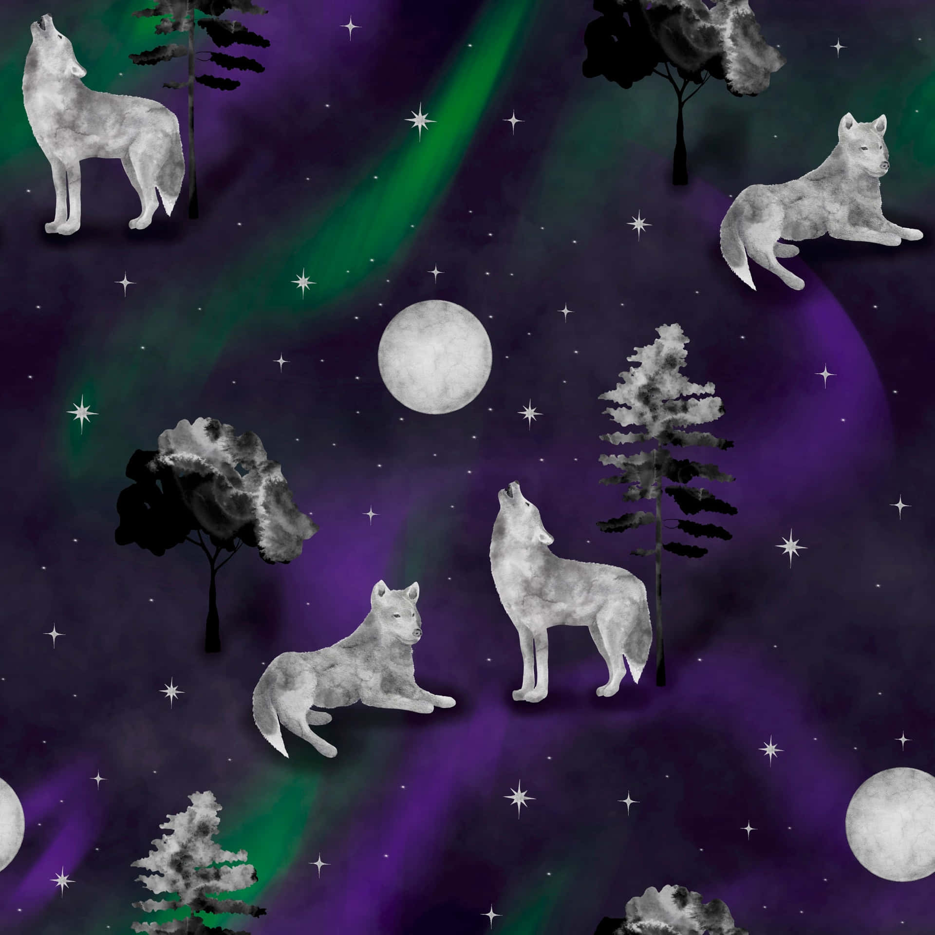 The pink wolf stands majestically in the wilderness, captivating all who witness its mysterious beauty. Wallpaper